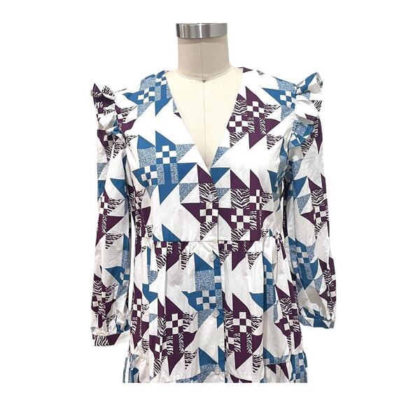 Rebecca minkoff Darcy Midi Dress Blue Quilt Size 4 - Picture 8 of 13